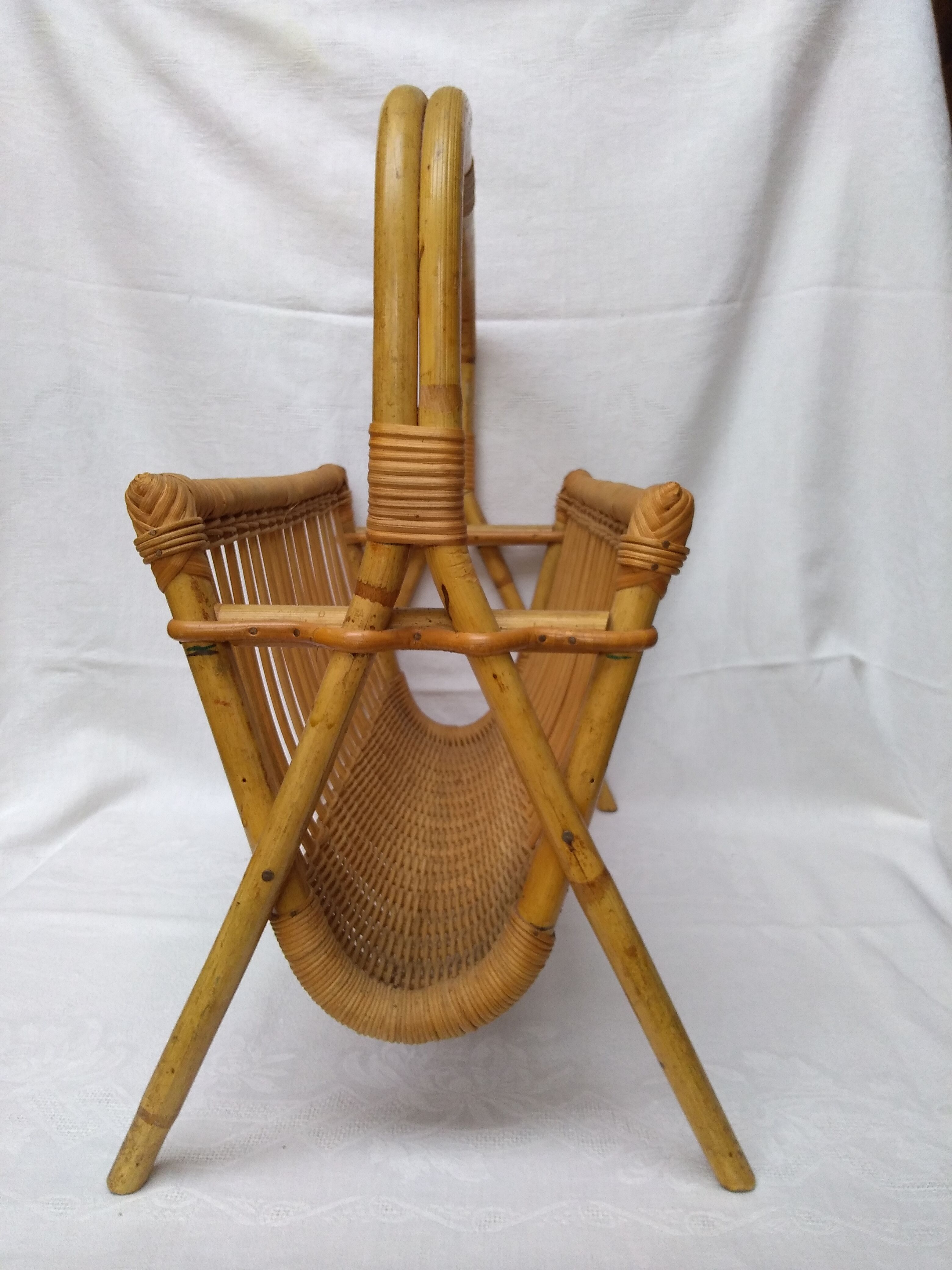 Vintage rattan magazine holder