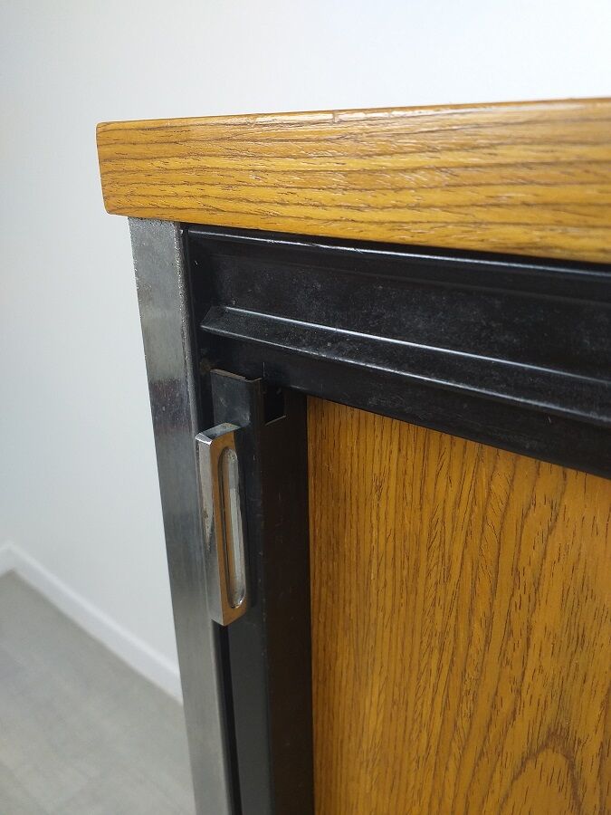 Sideboard storage modernist design 70s vintage oak metal