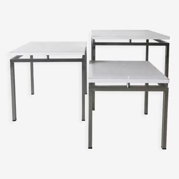 White mid-century modern nesting tables, modernist design, 1960s