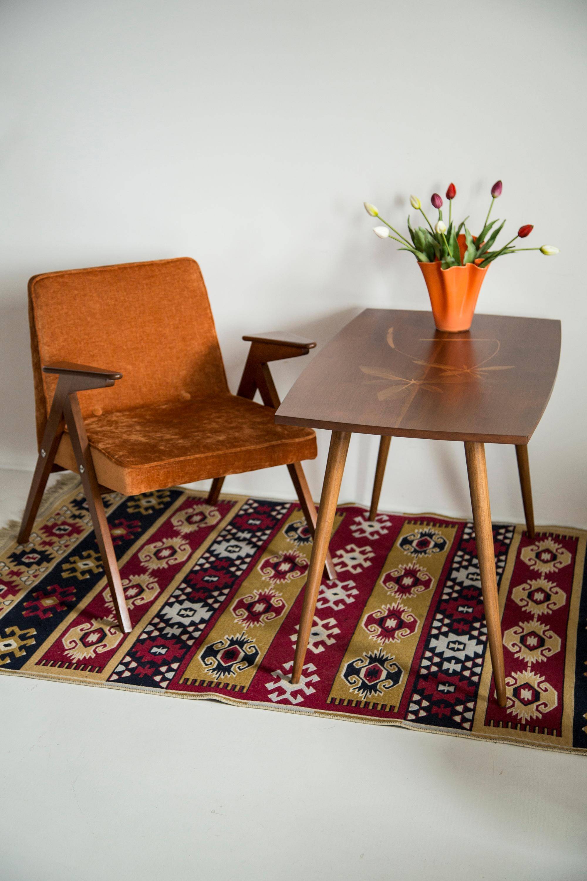 Antique mid-century coffee table, vintage, hand-painted beech wood, Germany, 1960s.