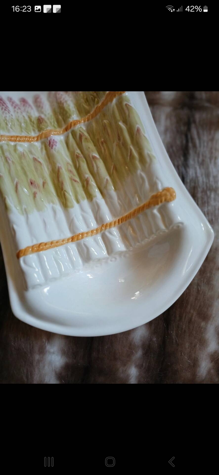 Old plate in slipware/asparagus