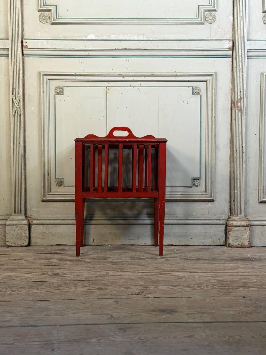 Wooden magazine rack, red patina, England circa 1900