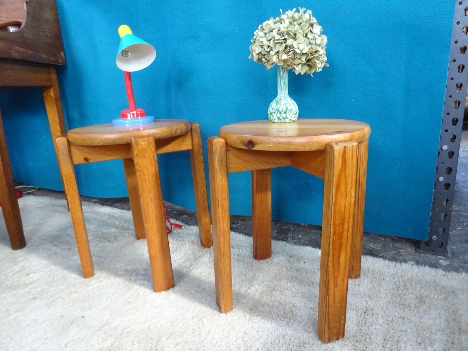 Pair of 70s pine stools