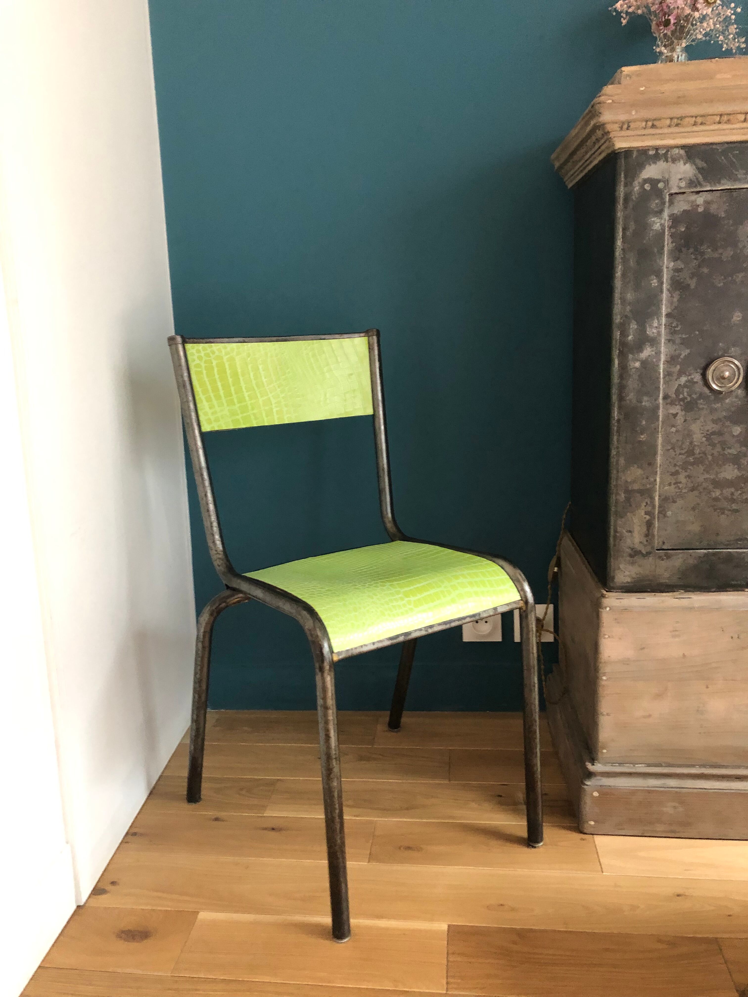 Schoolboy Chair covered with green leather