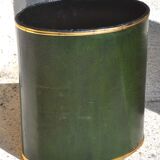 Old paper basket made of wood and leather