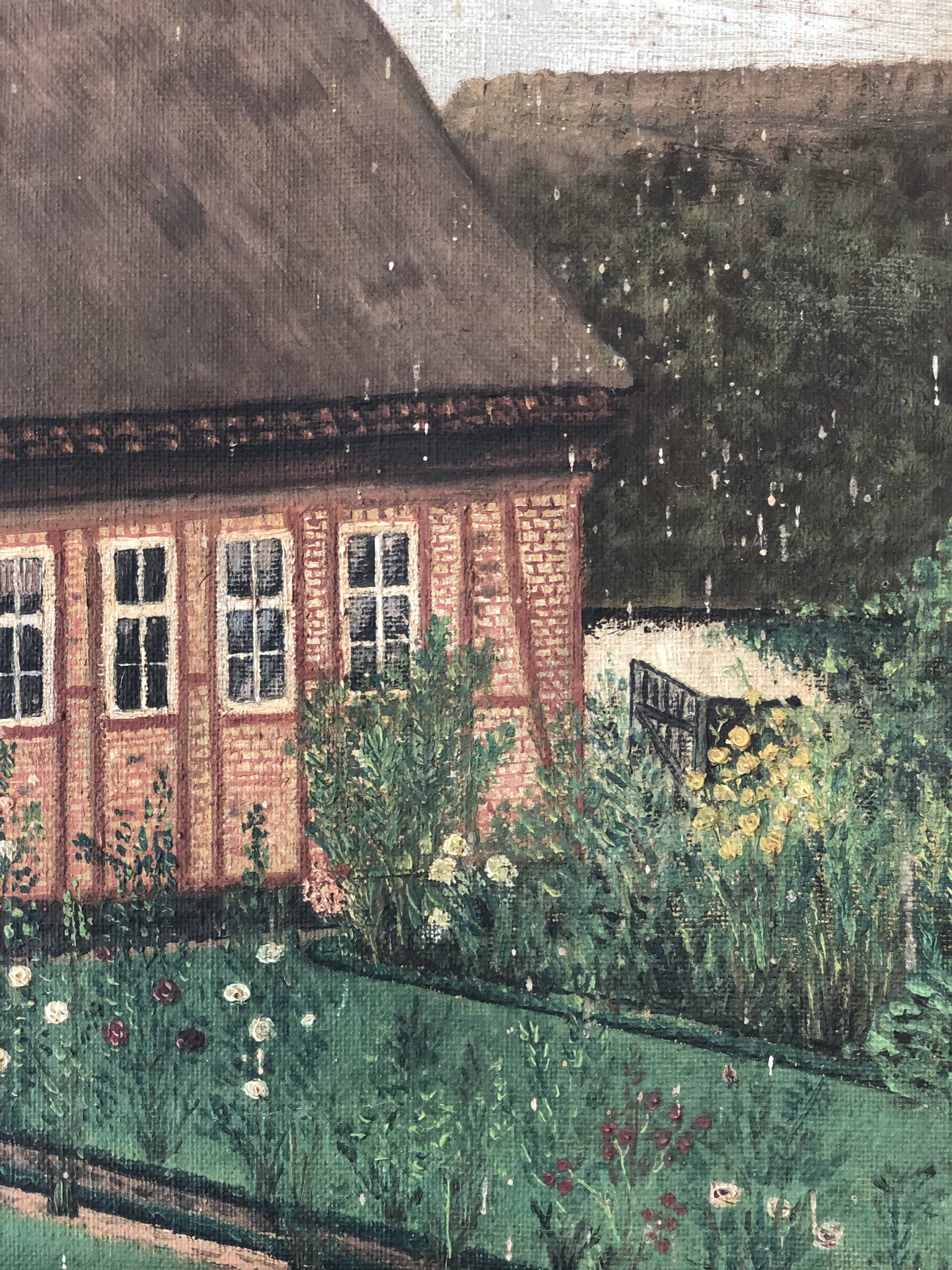 Original Vintage Oil Painting of a Cottage with Garden ( circa 1940)