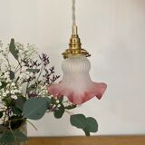 Vintage tulip ride in pink and white frosted glass