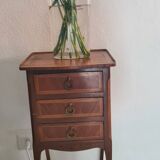 Vintage Italian Louis XV Style Side Table with 3 Drawers – Inlaid Wood & Br