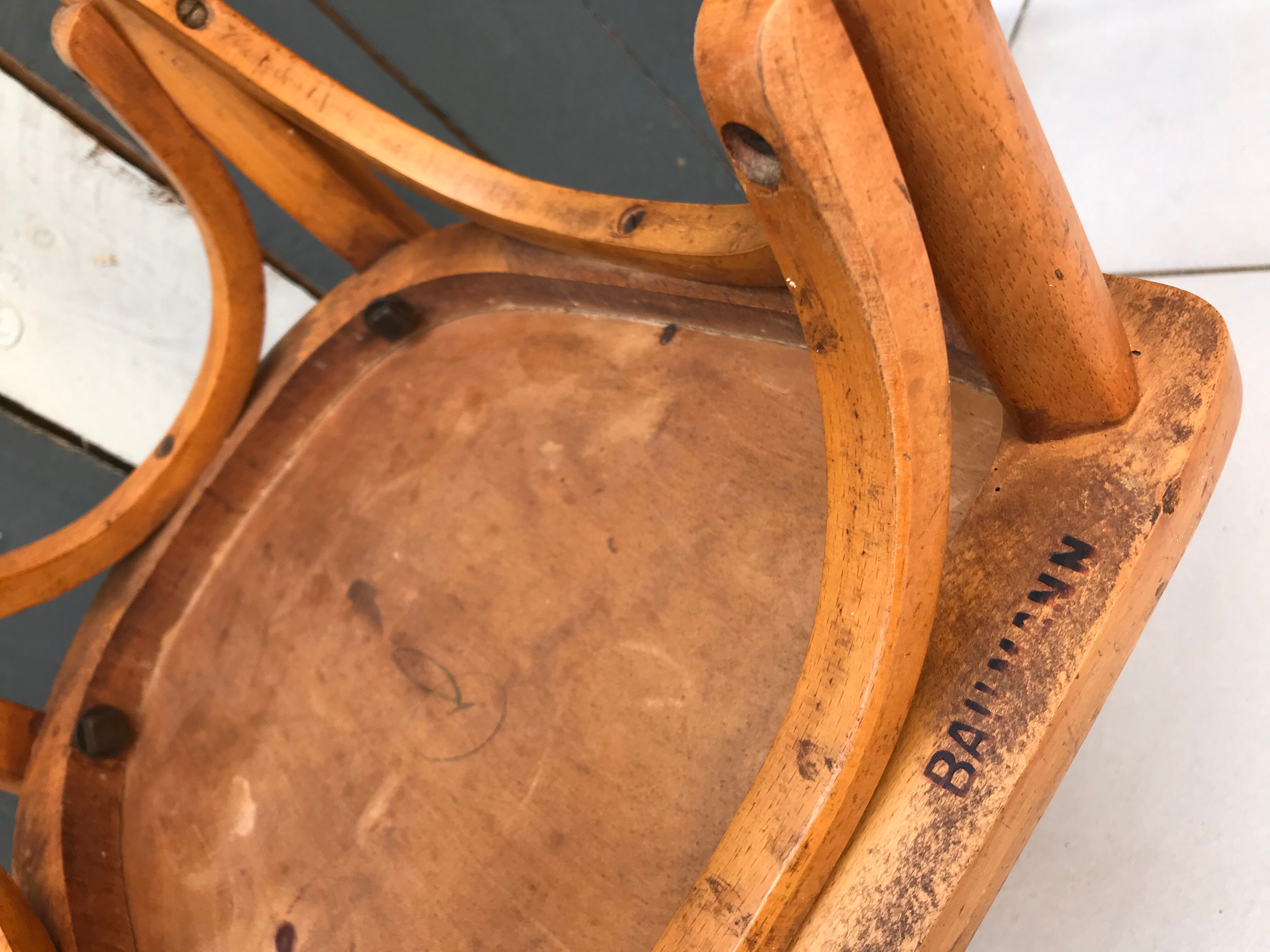 Lot of 4 bistro chairs stamped Baumann