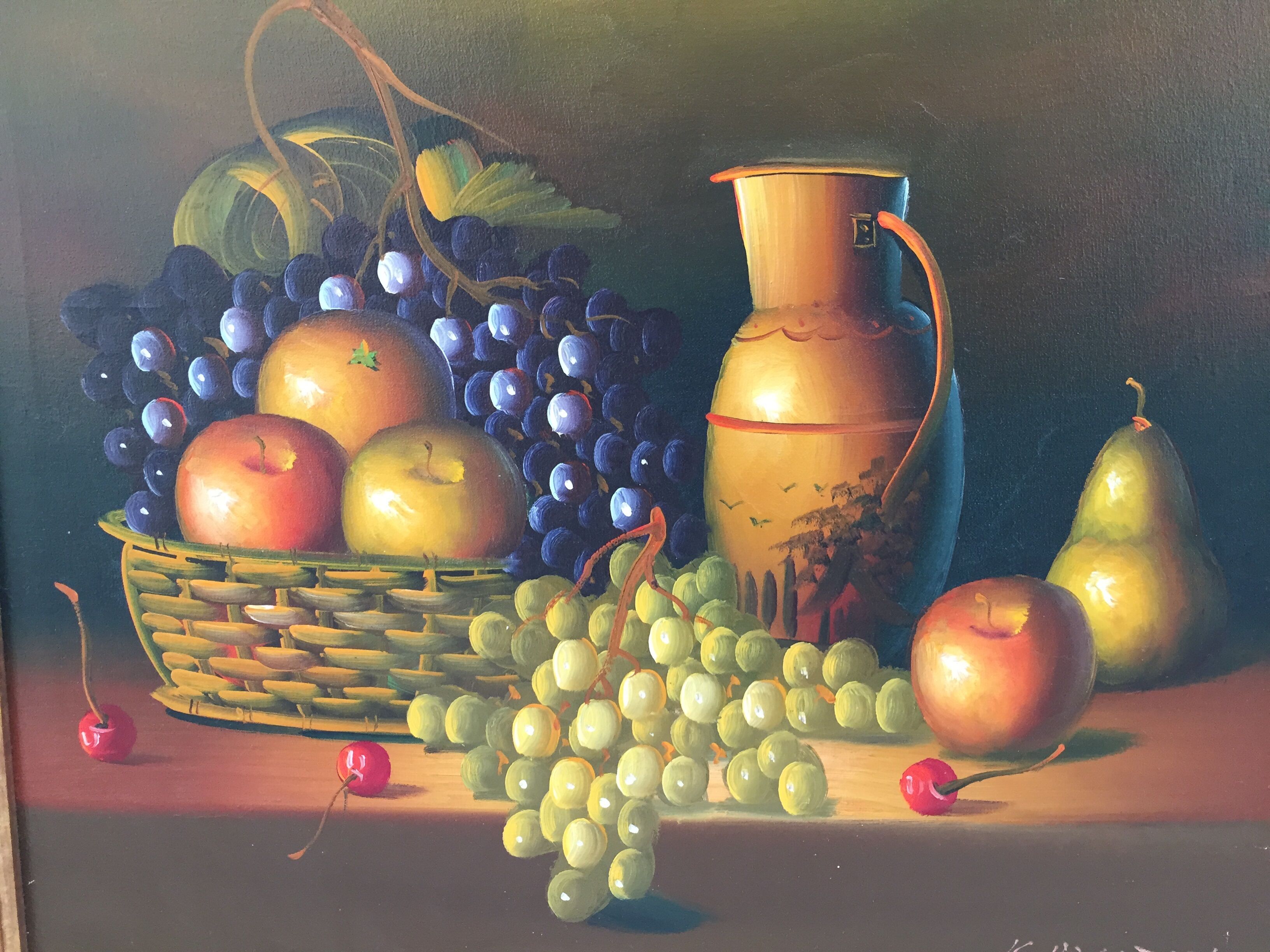 Oil on canvas: still life with fruit