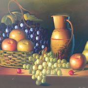 Oil on canvas: still life with fruit