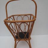 Square work basket on light varnished wicker legs, with handle