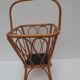 Square work basket on light varnished wicker legs, with handle