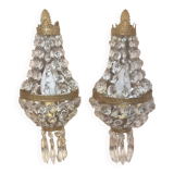 Pair of wall lights with crystal and brass tassels Height 36 cm
