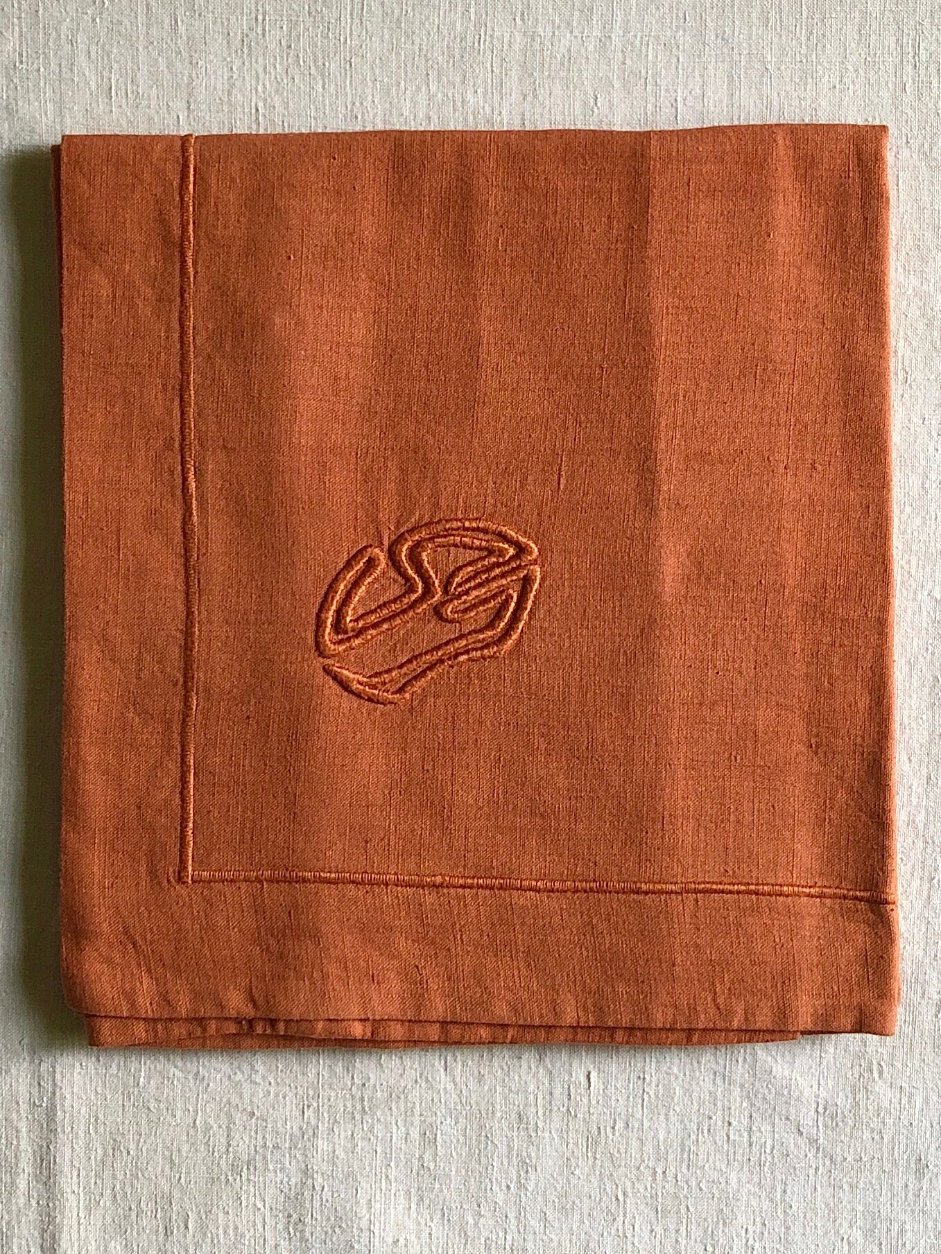 Antique pillowcase in linen and cotton terracotta