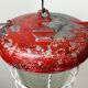 Red industrial cast iron cage pendant light, 1960s