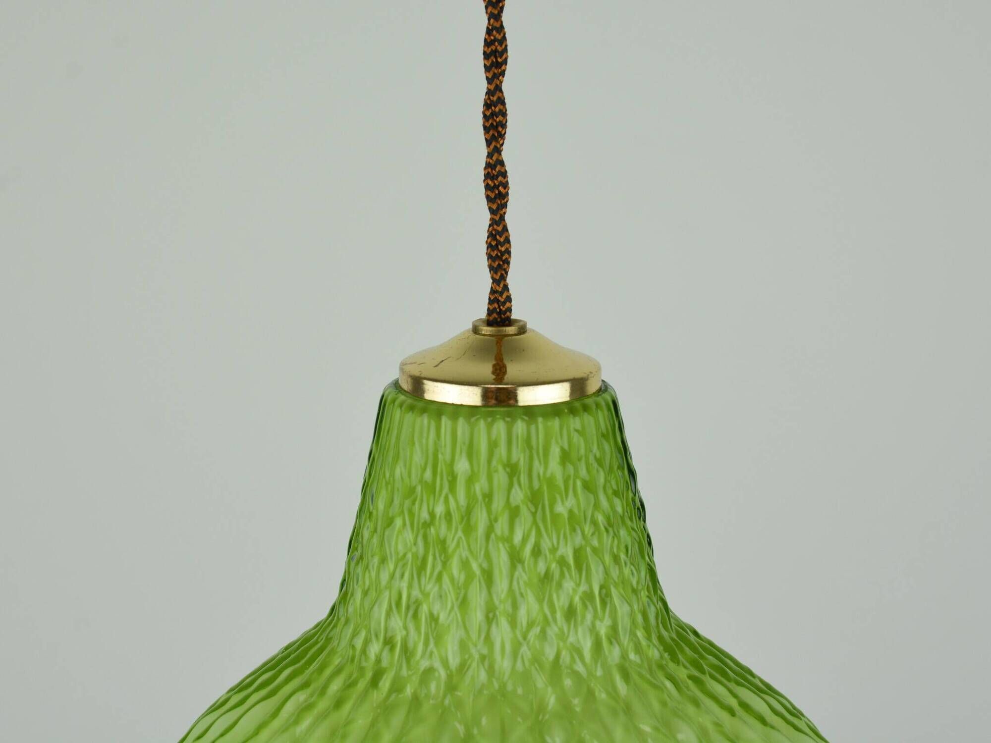 Old Rewired Green Textured Glass Pendant