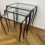 Nesting tables in wrought iron and glass