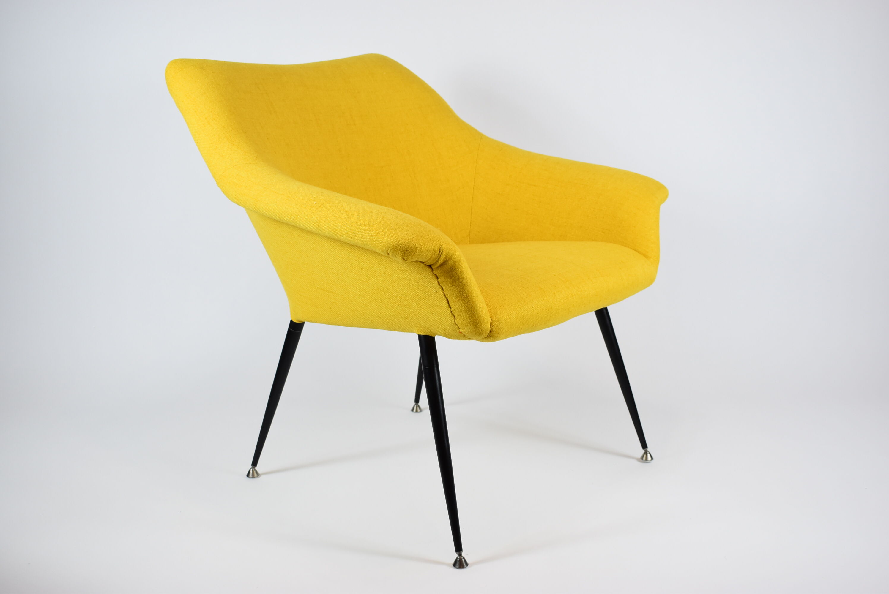 Mid-century armchair Shell, 1960s, NRD, yellow fabric, restored