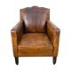 Fauteuil Moustache Français Antique – Fauteuil Club en Cuir Cognac – Début du 20ème siècle