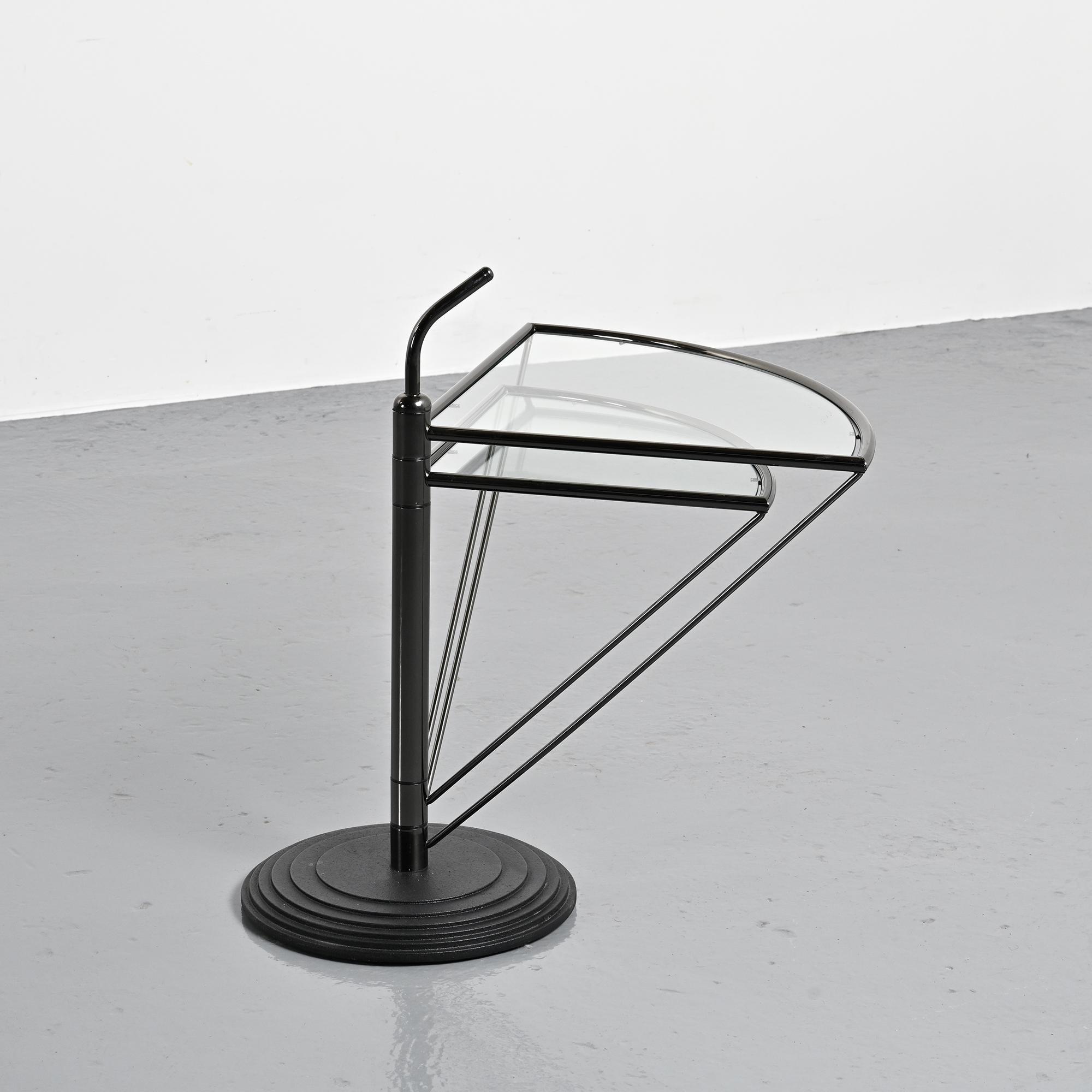 Dardo coffee table in glass and metal by OMA, Italy, circa 1980.