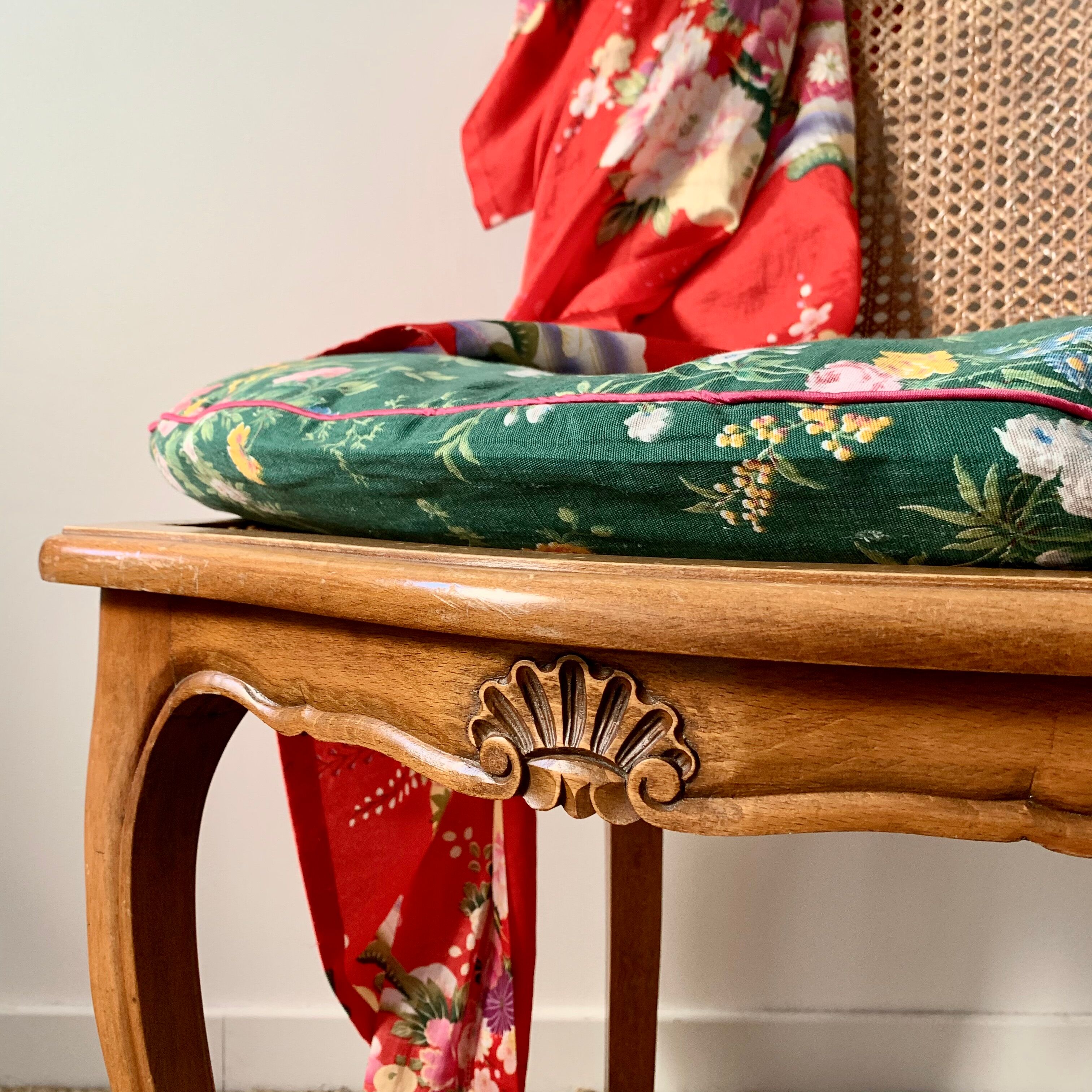 Pair of Louis XV style beech tanned chairs with shell pattern