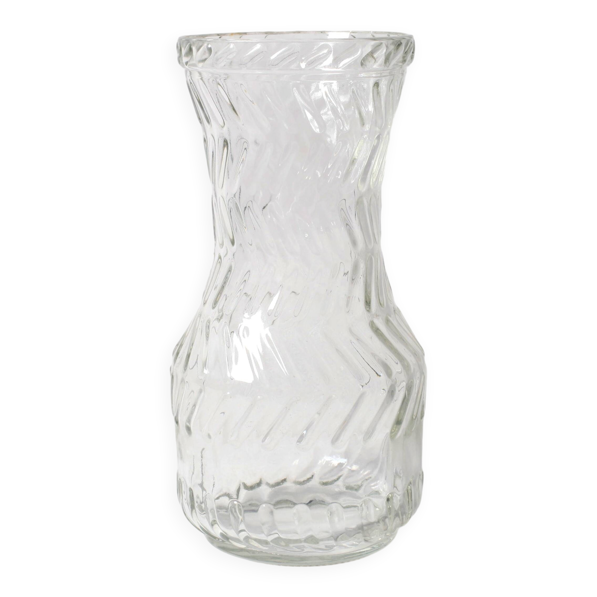 Vintage Rare Clear Hand Pressed Glass Flower Vase / Fidenza / Italy / 1970s