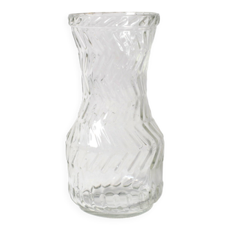 Vintage Rare Clear Hand Pressed Glass Flower Vase / Fidenza / Italy / 1970s