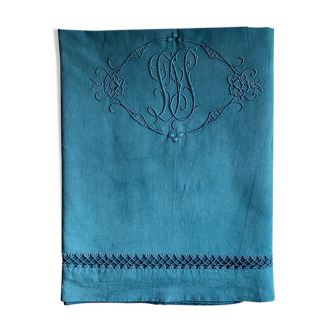 Old linen and cotton sheet tinted in Caribbean blue
