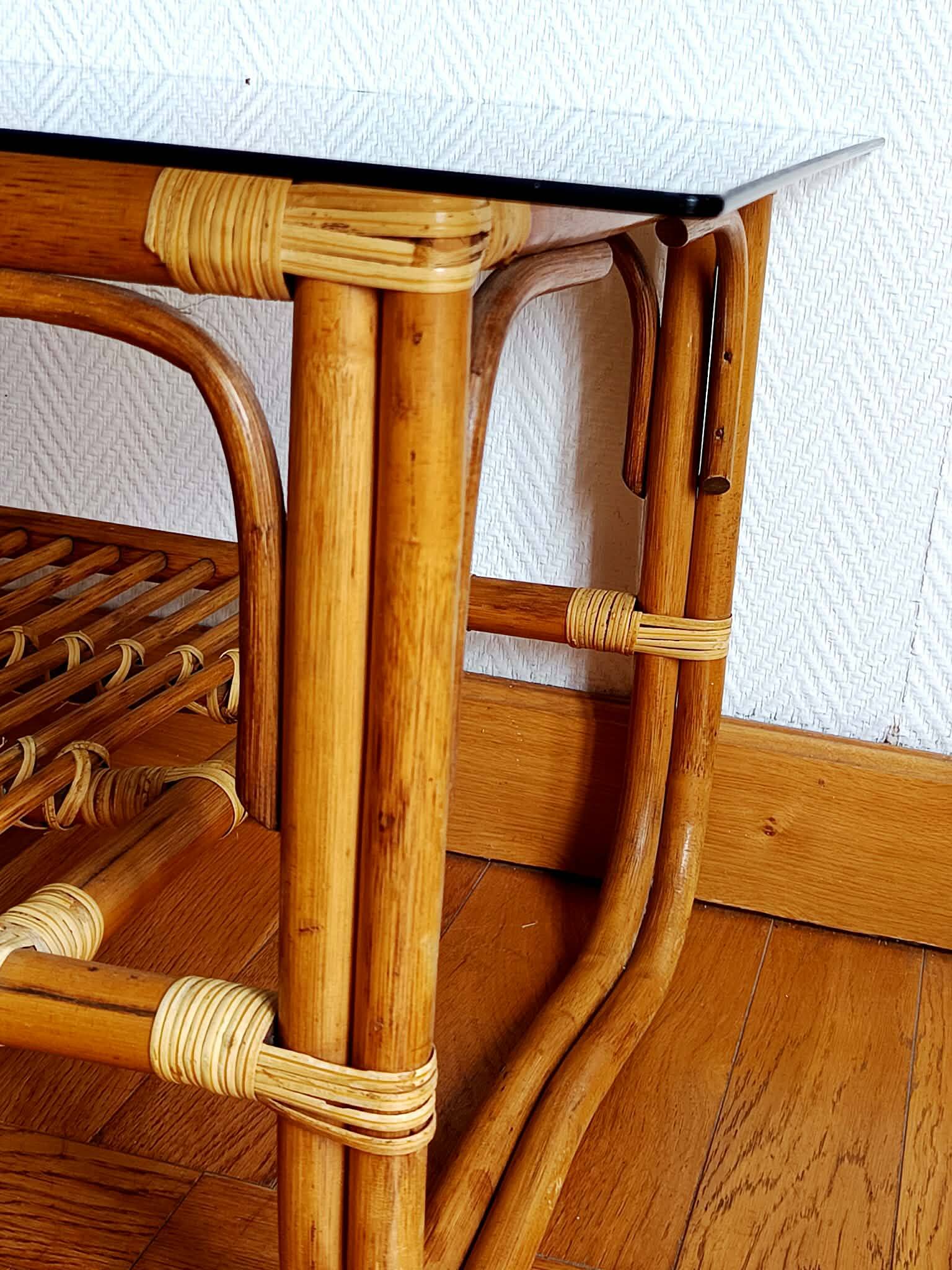 Vintage 1960s rattan coffee table