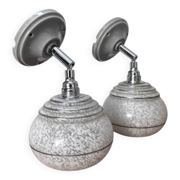 Pair of ceramic and glass wall sconces