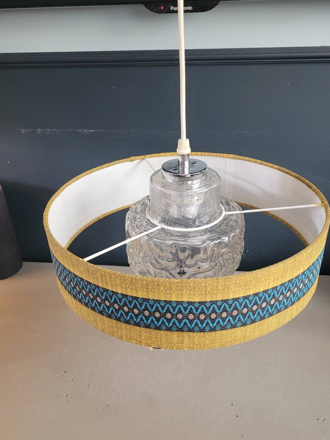 Vintage molded glass globe pendant light and shade