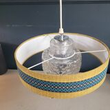 Suspension vintage globe en verre moulé et abat-jour