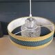 Suspension vintage globe en verre moulé et abat-jour