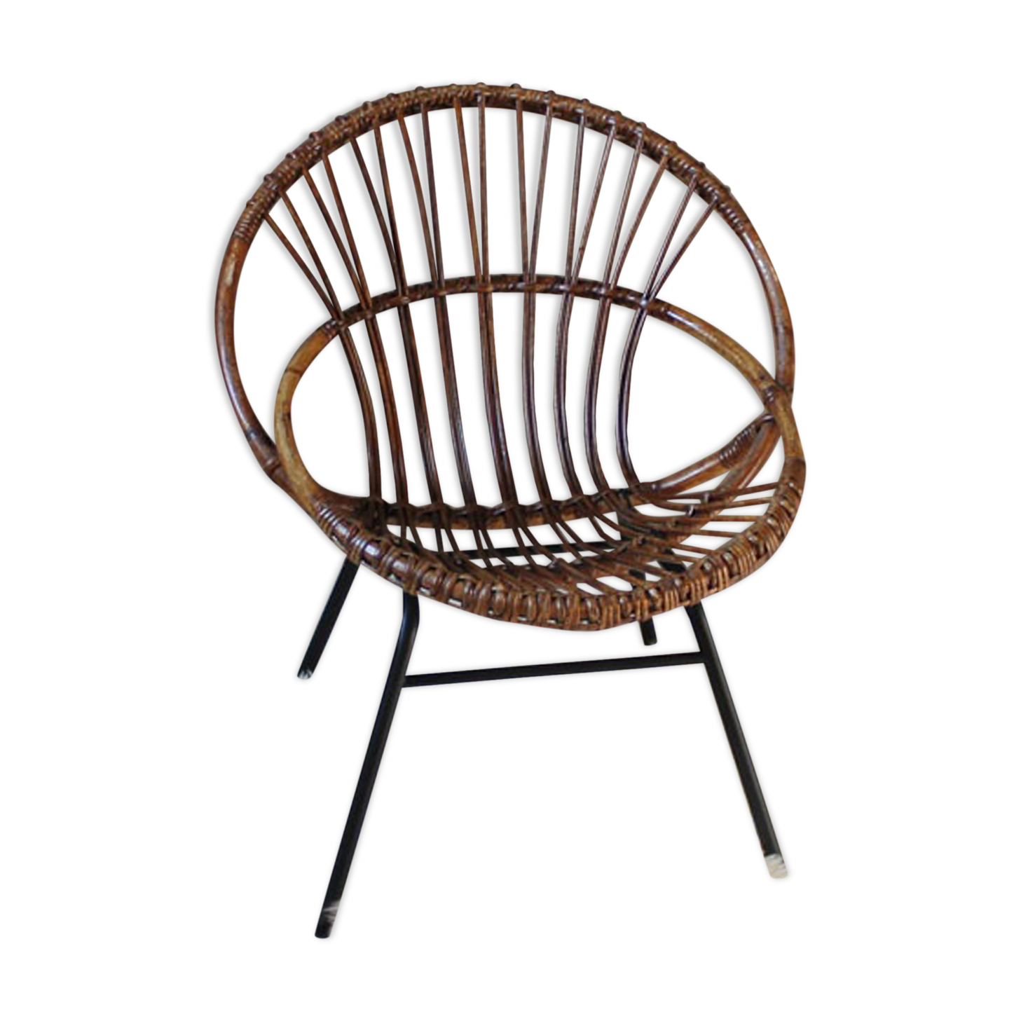 Base in iron vintage rattan chair