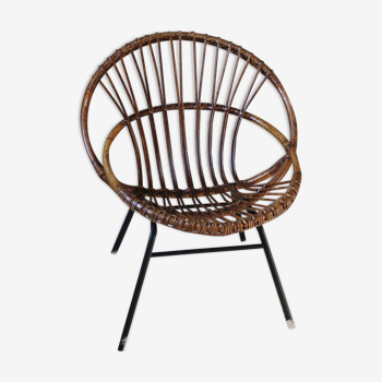 Base in iron vintage rattan chair