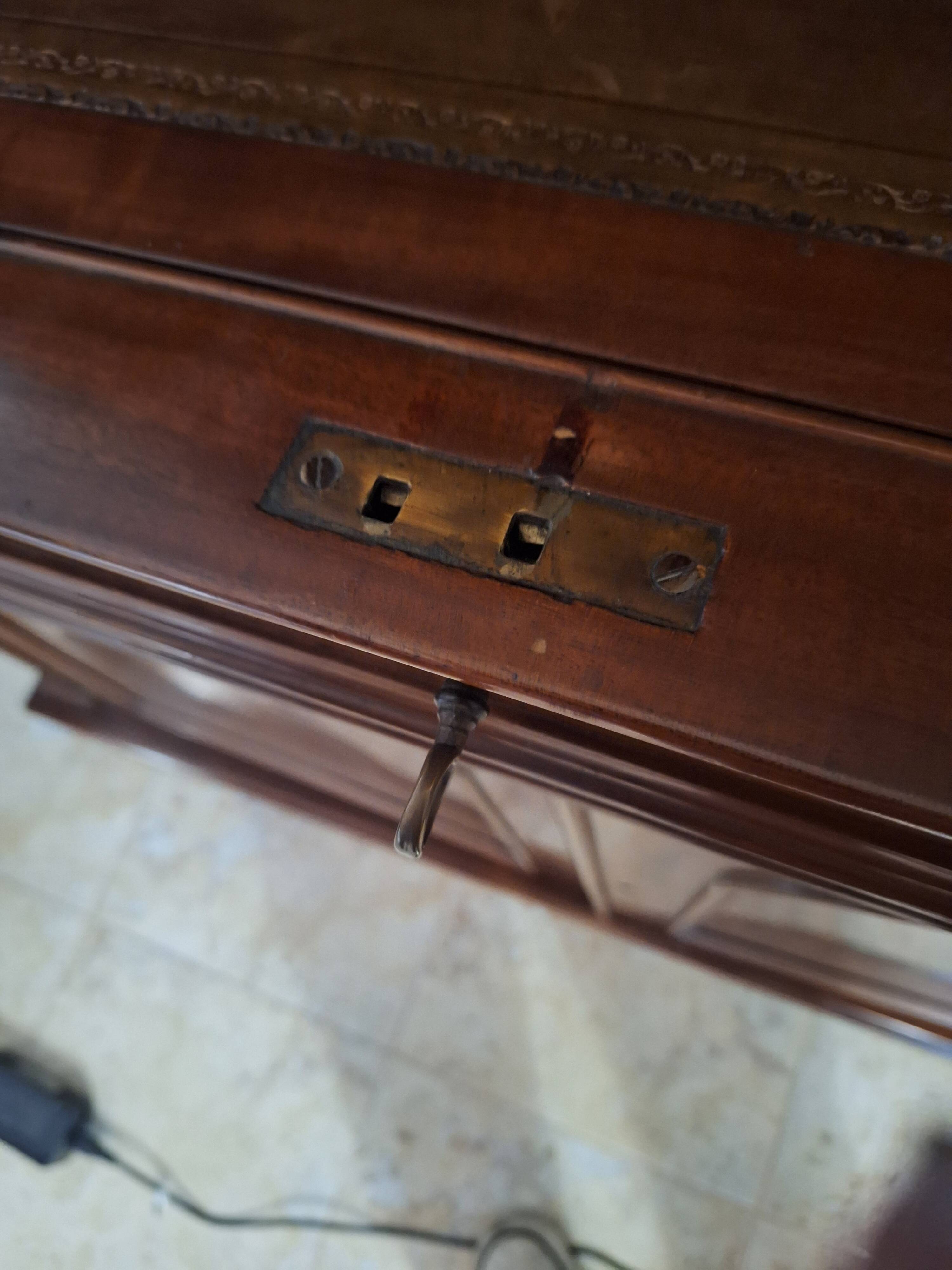 Desk, English writing desk with glass-fronted bookcase