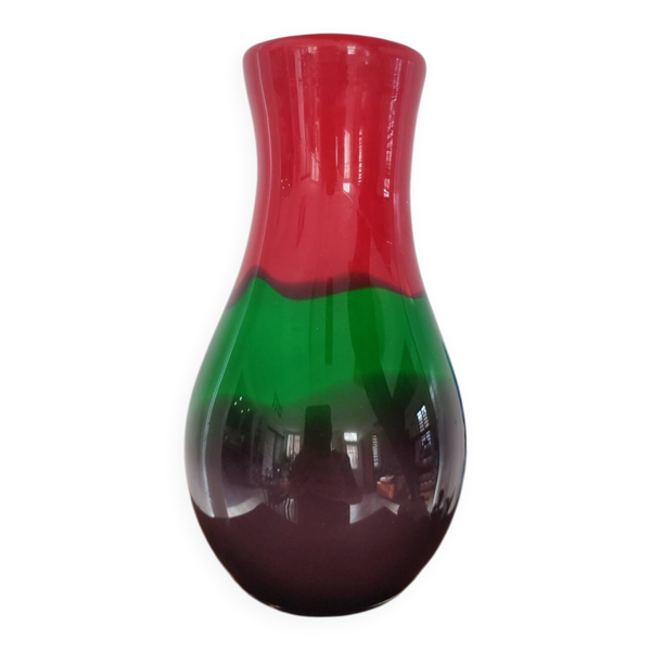 Vase bombé tricolore en verre épais