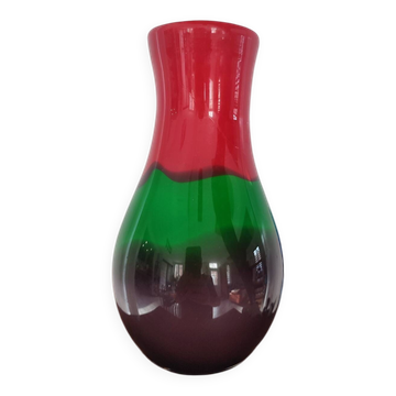 Vase bombé tricolore en verre épais