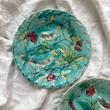2 assiettes en barbotine oiseaux Onnaing, fin XIXème