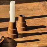 Circular teak monoxyle candlestick, pyramidal with a high central part H7 D5.