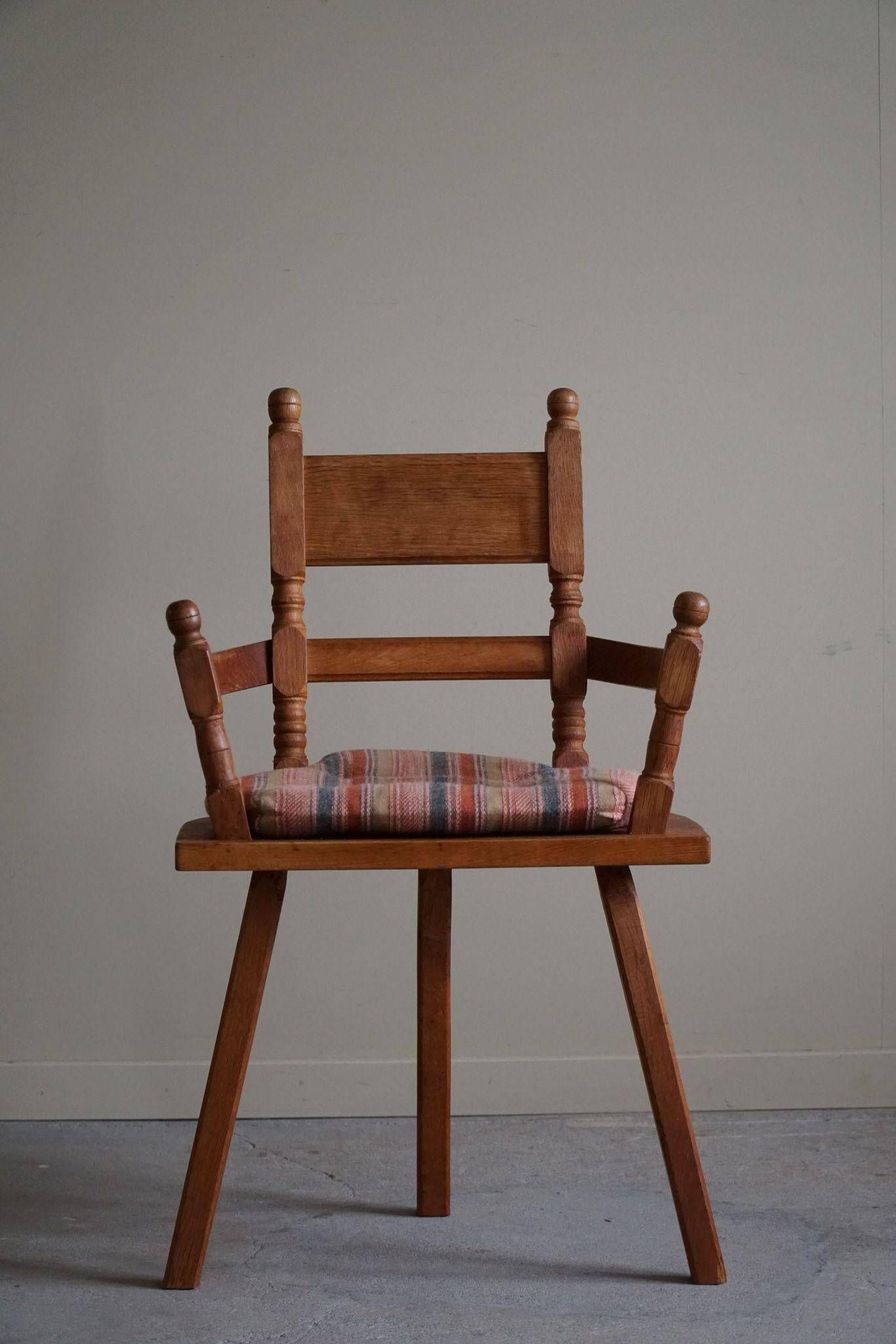 Handcrafted Tripod Armchairs in Oak, by a Danish Cabinetmaker, Folk Art, 1930s