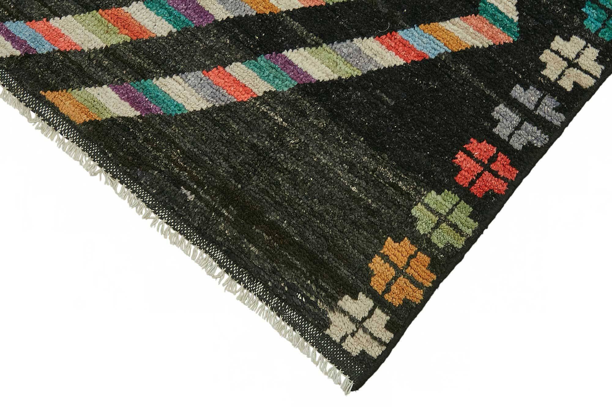 Hand-Knotted Turkish Contemporary 207 cm x 289 cm Black Wool Carpet