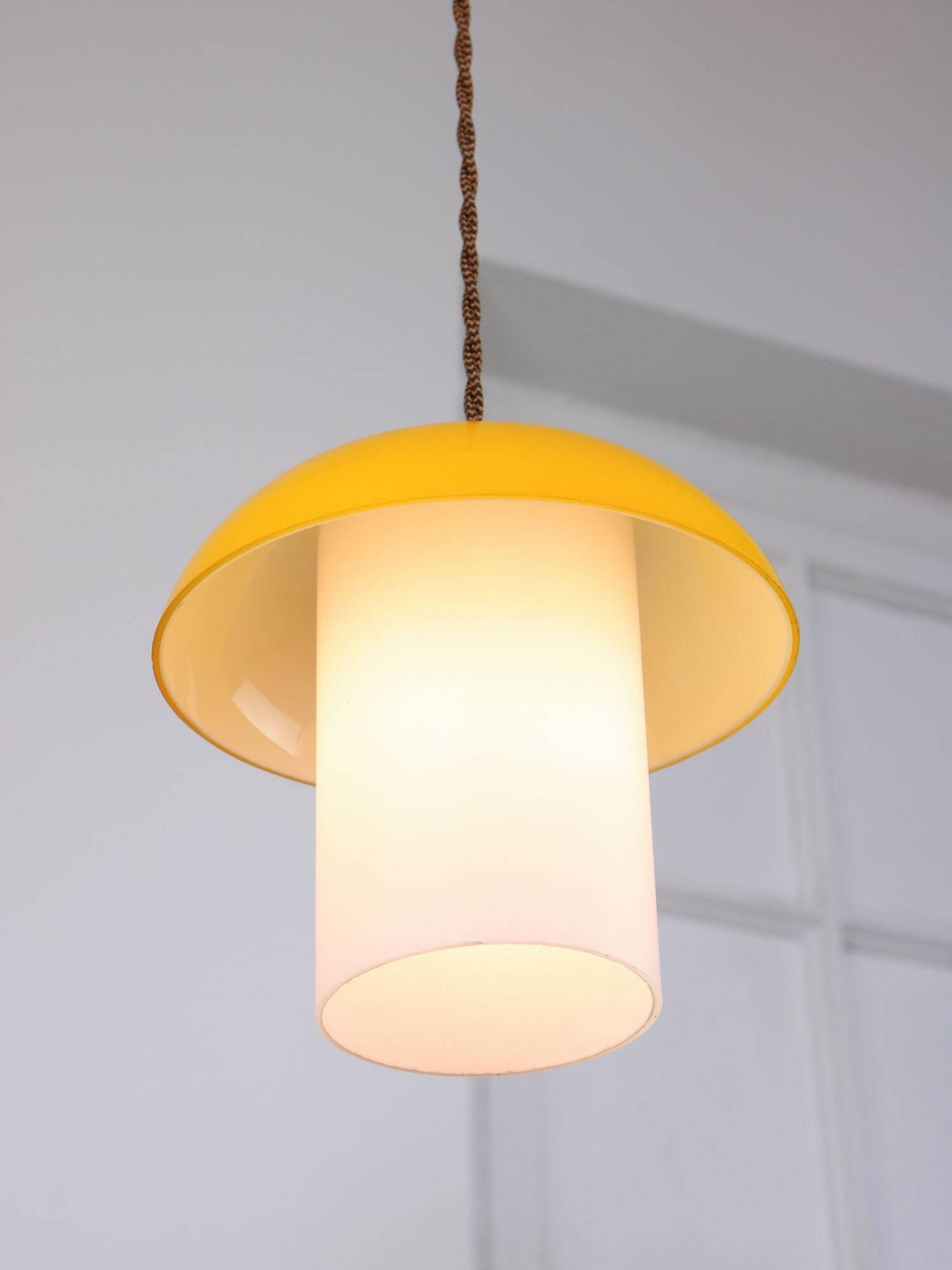 Mid-Century Glass and Brass Mushroom Pendant Lamps, Set of 3