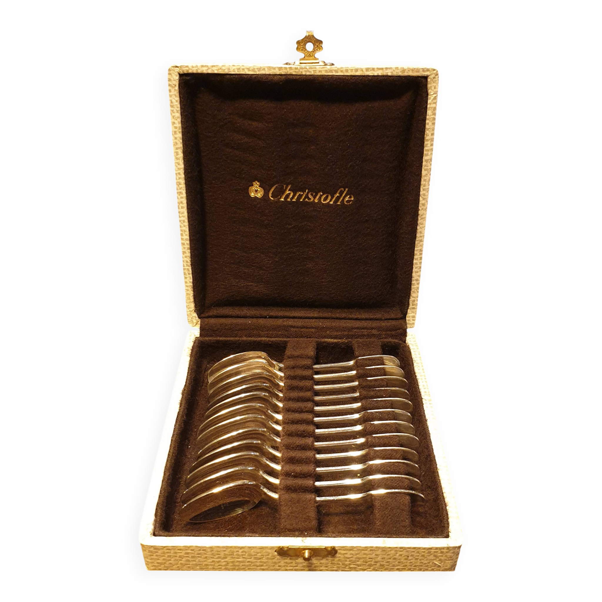 Box of 12 coffee spoons by the brand CHRISTOFLE, model CLUNY.