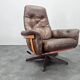 Midcentury Swivel Leather and Wood Armchair Göte Möbler Nässjö, Sweden, 1960s