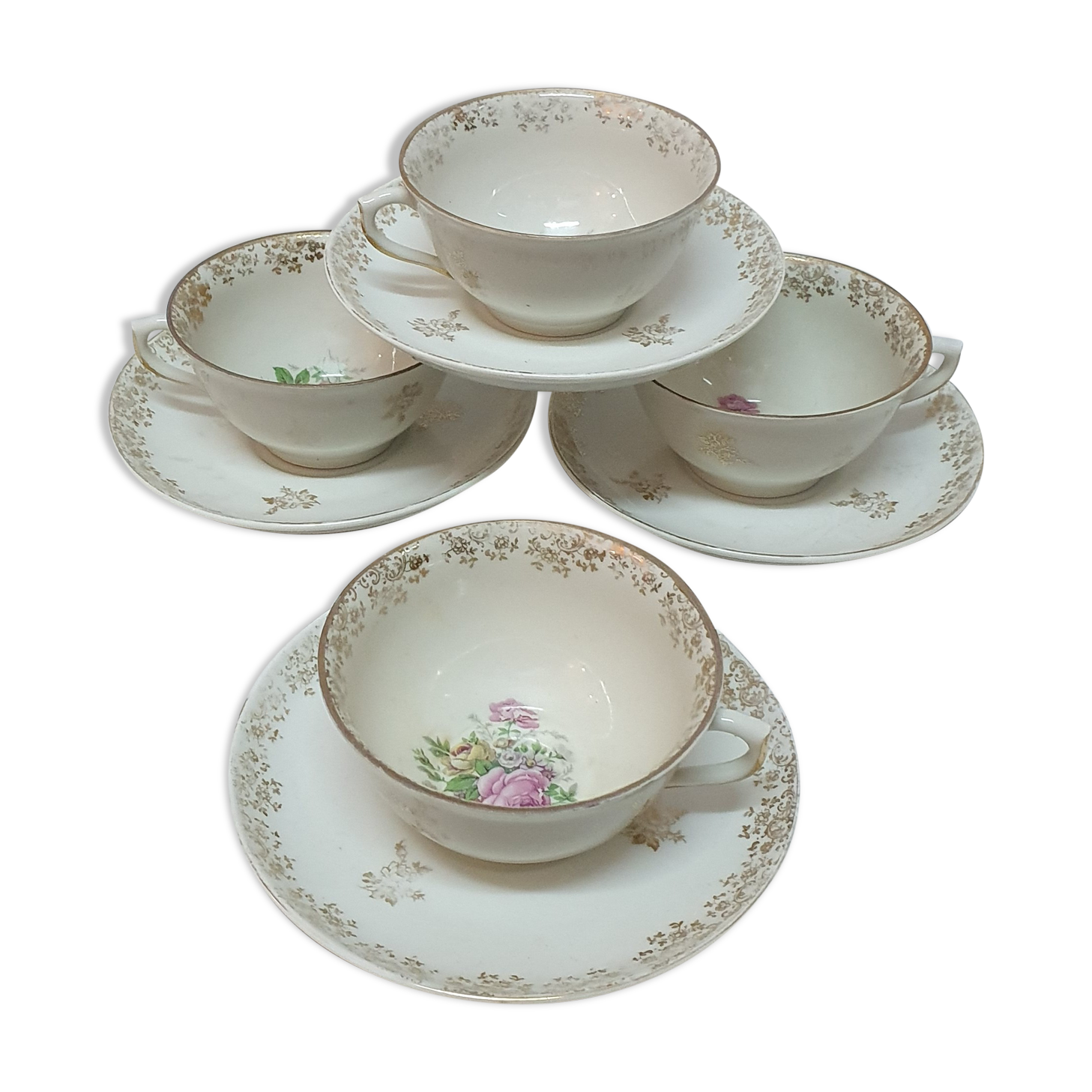 4 tasses à thé,  Limoges, 1960