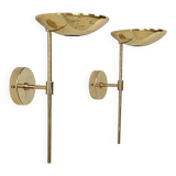 Pair of vintage XL wall sconces, brass and glass, France, 1980.