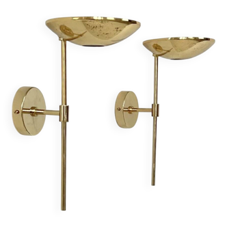 Pair of vintage XL wall sconces, brass and glass, France, 1980.