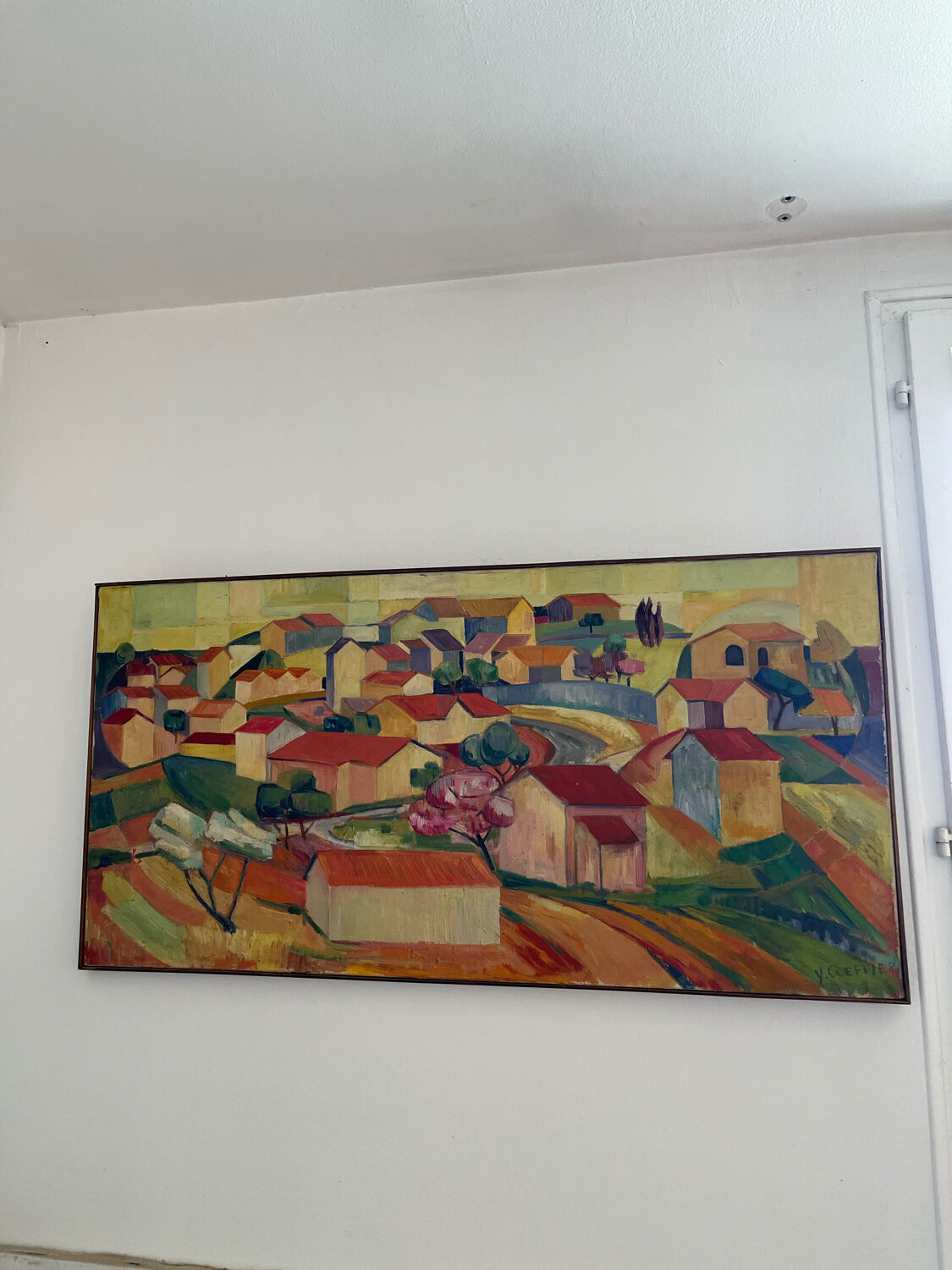 Contemporary painting cubist landscape on canvas